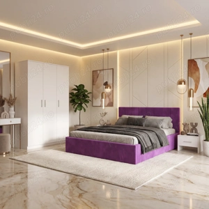 Dormitor Aura Mov cu Pat Tapitat Transport oriunde în România