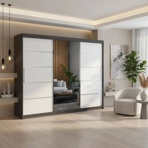 Dresing Delia 250 Gri cu Oglinda si Usi Albe  Materiale de calitate