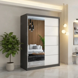 Dresing Delia 150 Gri cu Oglinda si Usi Albe Trimite mesaj