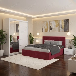 Dormitor Elys Visiniu cu Dressing 150 si Pat Tapitat Cu 2 Noptiere Ofertă limitată Dormitor premium 