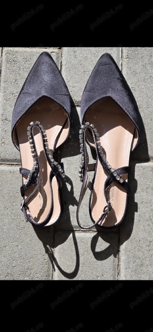 Balerini dim matase neagra, cu barete din strasuri, mas 40