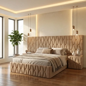 Pat Tapitat Iris Crem Cu Extensii Si Noptiere Tapitate Livrare rapidă