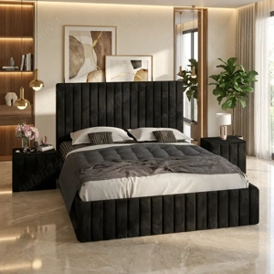 Pat Adela Negru Catifea Premium Cu Noptiere Tapitate Transport oriunde în România Mobilă dormitor of