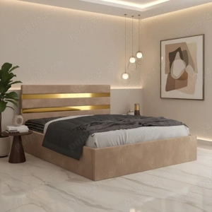 Pat Tapitat Adria Crem Expediere rapidă Mobilier pentru dormitor ofertă specială