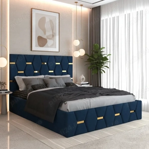 Pat Tapitat Bia Albastru Catifea Premium  Calitate premium Mobilă dormitor super ofertă