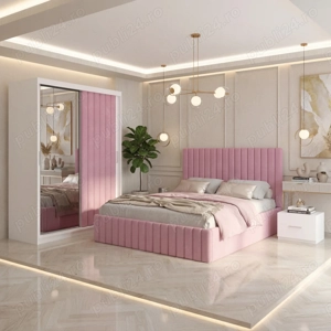 Dormitor Adela Roz cu Dressing Tapitat Livrare în toată țara