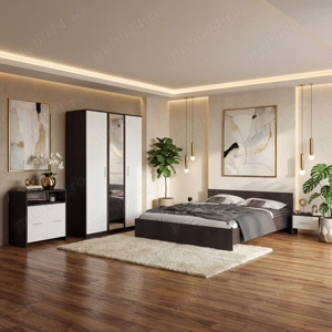 Dormitor Zoe Wenge Sifonier cu Oglinda si Pat cu 2 Noptiere Si Comoda Trimite mesaj