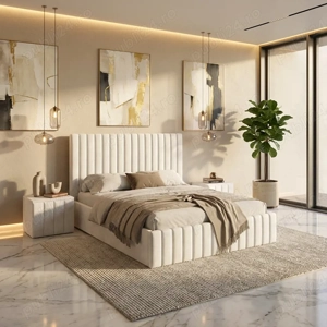 Pat Adela Alb Catifea Premium Cu Noptiere Tapitate Scrie-ne pentru detalii Promoție mobilier dormito