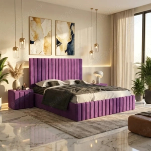 Pat Adela Mov Catifea Premium cu Noptiere Tapitate Disponibil acum Descoperă acum mobilier dormitor