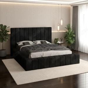 Pat Tapitat Rubin Negru Catifea Premium Disponibil acum Set dormitor complet super ofertă