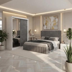 Dormitor Adela Gri cu Dressing Tapitat Trimite mesaj