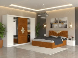 Dormitor Alessa Caramiziu Dressing 250 Si Pat cu 2 Noptiere Disponibil acum