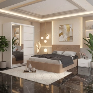 Dormitor Elys Crem cu Dressing 150 si Pat Tapitat Cu 2 Noptiere Contactează-ne Vezi chiar azi mobilă