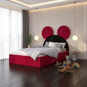 Pat Tapitat Serena cu Catifea Premium Rosu Negru Stoc limitat Dormitor elegant super ofertă