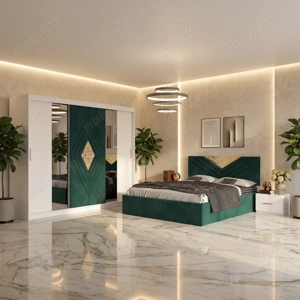 Dormitor Alessa Verde Dressing 250 Si Pat cu 2 Noptiere Transport rapid Oferte speciale mobilier dor