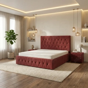 Pat Tapitat Iris Visiniu Catifea Premium Cu Noptiere Tapitate Trimite mesaj Colecție elegantă