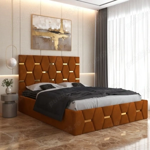 Pat Tapitat Bia Caramiziu Catifea Premium Livrare rapidă Promoție mobilier dormitor