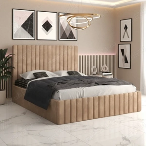 Pat Tapitat Adela Crem Catifea Premium Transport rapid Alege chiar azi dormitoare moderne