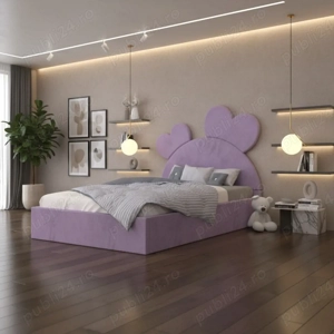 Pat Tapitat Corina Mov Catifea Premium Stoc limitat Set dormitor complet promoție