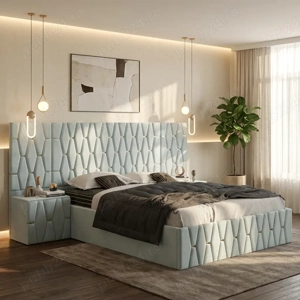 Pat Tapitat Iris Lemon Cu Extensii Si Noptiere Tapitate  Design modern Vezi acum mobilă pentru dormi