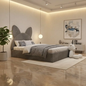 Pat Tapitat Amira Gri cu Catifea Premium În stoc Mobilier pentru dormitor promoție