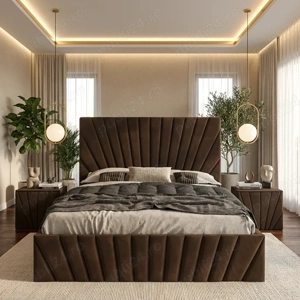 Pat Tapitat Leon Maro Catifea Premium Cu Noptiere Tapitate  Model elegant Dormitor premium super ofe