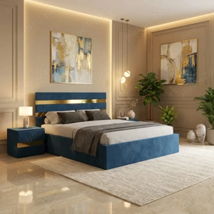 Pat Tapitat Adria Albastru Cu Noptiere Tapitate Livrare în toată țara Dormitor modern ofertă special