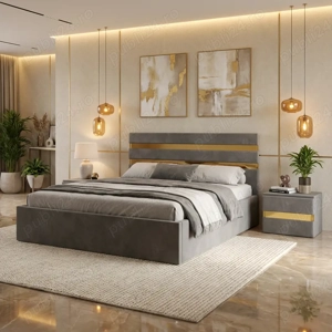 Pat Tapitat Adria Gri Cu Noptiere Tapitate  Materiale de calitate Model premium