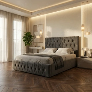 Pat Tapitat Iris Gri Catifea Premium Comandă acum Profită de acum mobilă pentru dormitor