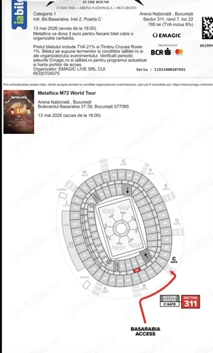 2 bilete Metallica Bucuresti
