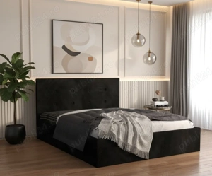 Pat Tapitat Elys Negru Catifea Premium  Model elegant Mobilier pentru dormitor promoție