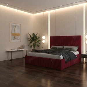 Pat Tapitat Leon Visiniu Catifea Premium  Materiale de calitate Promoție dormitoare