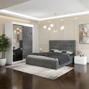 Dormitor Iris Gri cu Dressing Tapitat si 2 Noptiere Transport rapid Dormitor modern la ofertă