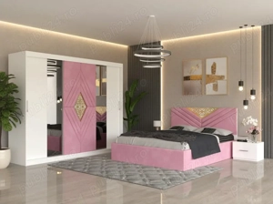 Dormitor Alessa Roz Dressing 250 Si Pat cu 2 Noptiere Transport oriunde în România Model deosebită