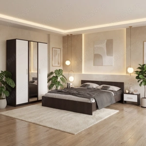 Dormitor Zoe Wenge Sifonier cu Oglinda si Pat cu 2 Noptiere  Model elegant Reduceri mobilă dormitor