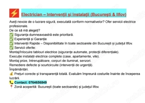 Ofer servicii ELECTRICIAN Bucuresti si Ilfov