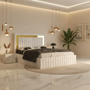 Pat Tapitat Loris Alb Catifea Premium Model popular Descoperă astăzi mobilier dormitor