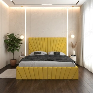 Pat Tapitat Leon Galben Catifea Premium  Calitate premium Dormitor modern preț bun