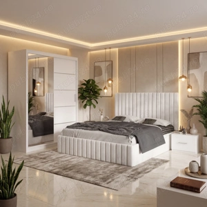 Dormitor Adela Alb Cu Pat Tapitat Dressing 150 Si 2 Noptiere Contactează-ne Reduceri mobilier dormit