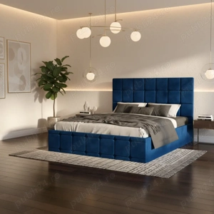 Pat Tapitat Titan Albastru Catifea Premium Livrare rapidă Set dormitor complet super ofertă