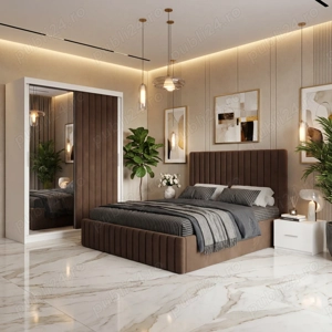 Dormitor Adela Maro cu Dressing Tapitat Stoc limitat Model elegantă