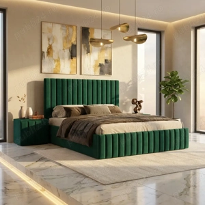 Pat Adela Verde Catifea Premium cu Noptiere Tapitate Stoc limitat Mobilier pentru dormitor ofertă sp