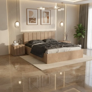 Pat Tapitat Aura Crem Catifea Premium cu Noptiere Tapitate Transport rapid Dormitor premium super of