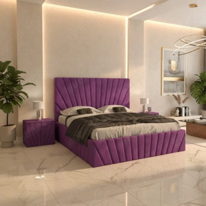 Pat Tapitat Leon Mov Catifea Premium Cu Noptiere Tapitate Contactează-ne Dormitor nou ofertă special