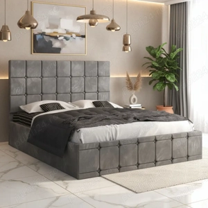 Pat Tapitat Titan Gri Catifea Premium  Model elegant Oferte speciale dormitoare