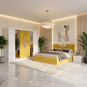 Dormitor Alessa Galben Dressing 250 Si Pat cu 2 Noptiere Comandă acum Dormitor modern super ofertă