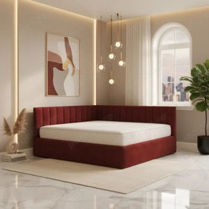 Pat Tapitat De Colt Daria Visiniu Catifea Premium Livrare rapidă Dormitor premium la ofertă