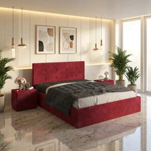 Pat Tapitat Elys Visiniu Catifea Premium Cu Noptiere Tapitate Transport rapid Oferte speciale mobilă