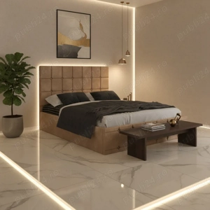 Pat Tapitat Titan Crem Catifea Premium Disponibil acum Set dormitor complet la ofertă