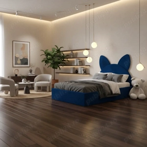 Pat Tapitat Amira Albastru cu Catifea Premium  Finisaje premium Promoție dormitoare